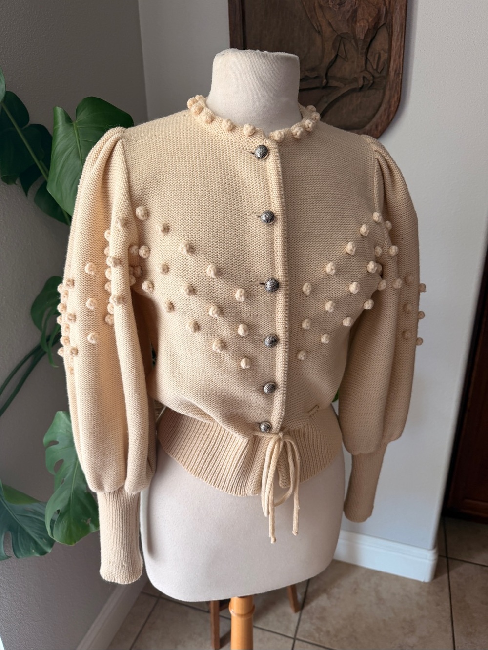 Vintage Astrifa Austrian Cream Bobble Puff Sleeve Cardigan
